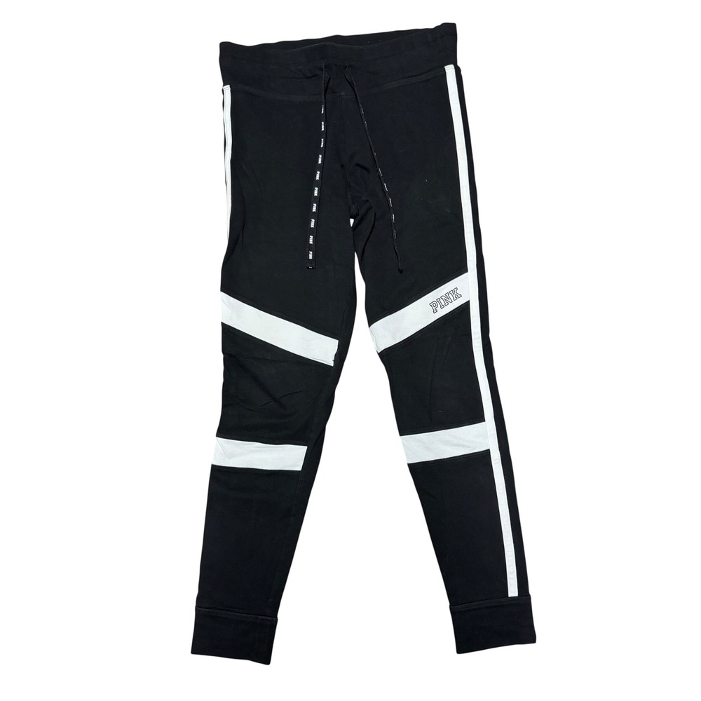 Pink Victoria's Secret Yoga Leggings Black White Colorblock Striped Medium